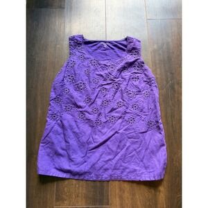 Coldwater Creek Purple Floral Eyelet Linen Blend Sleeveless Top M 10-12
